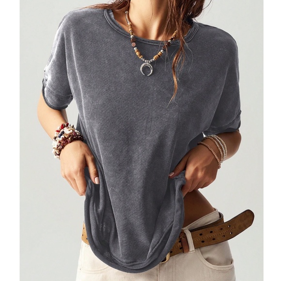 Mineral Wash Oversized Semi Sheer Loose Fit Short Sleeve Top - Picture 4 of 10